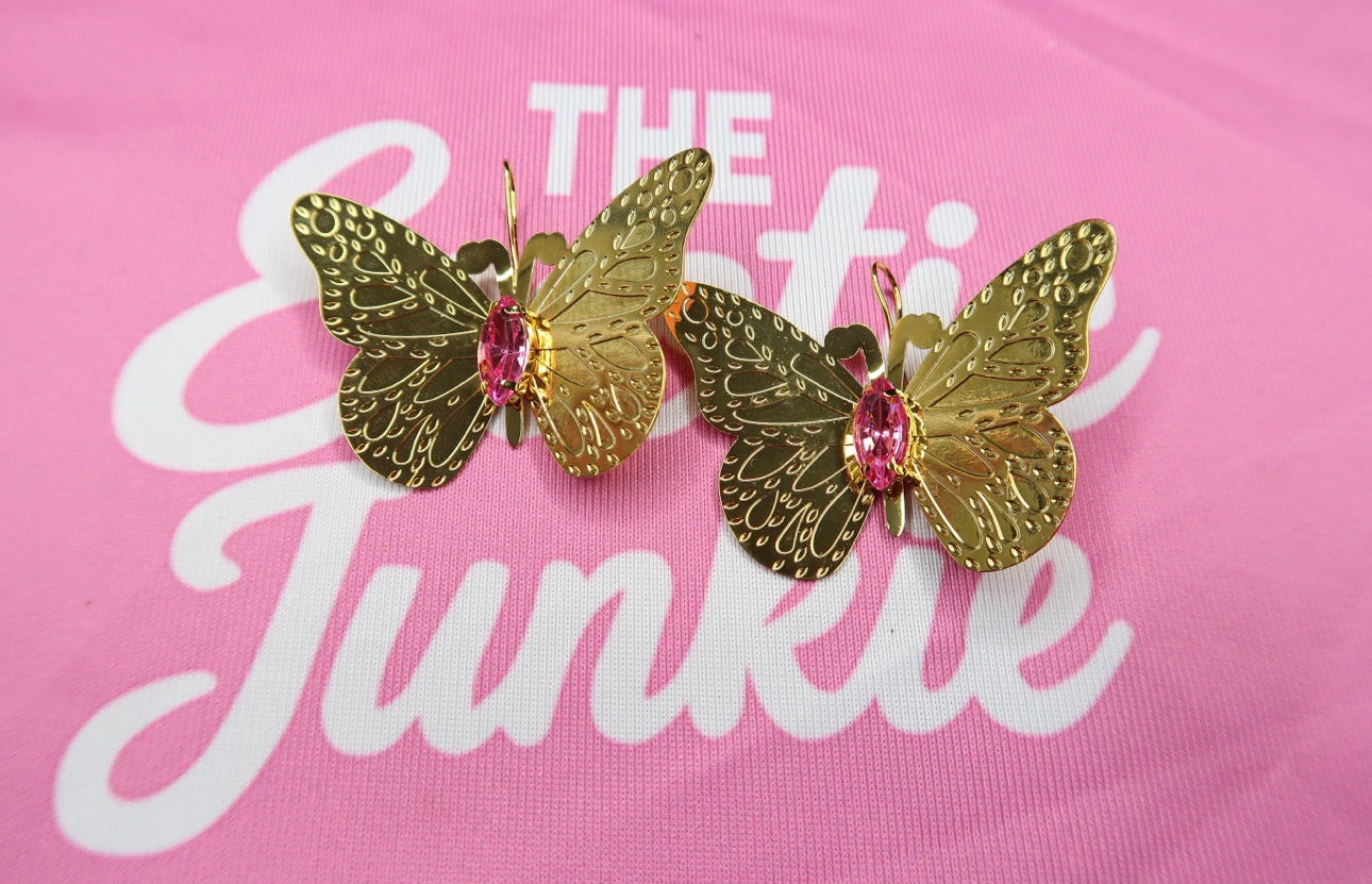 Earrings ; Large Pink Butterfly 🦋